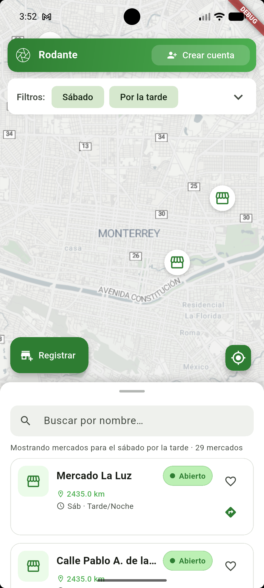 Mapa de mercados locales en Rodante